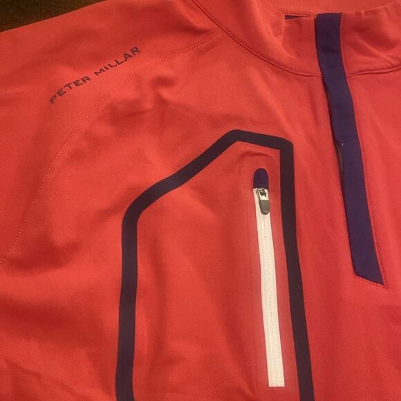 Peter Millar Men's Medium Forge Performance 1/4-Zip Pullover coral and navy - Picture 3 of 10